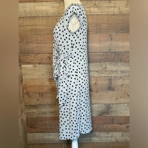 🌻 My Bump Cassie Polka Dot Bow Tie Midi Dress size Small Blue Black Maternity - Picture 4 of 9